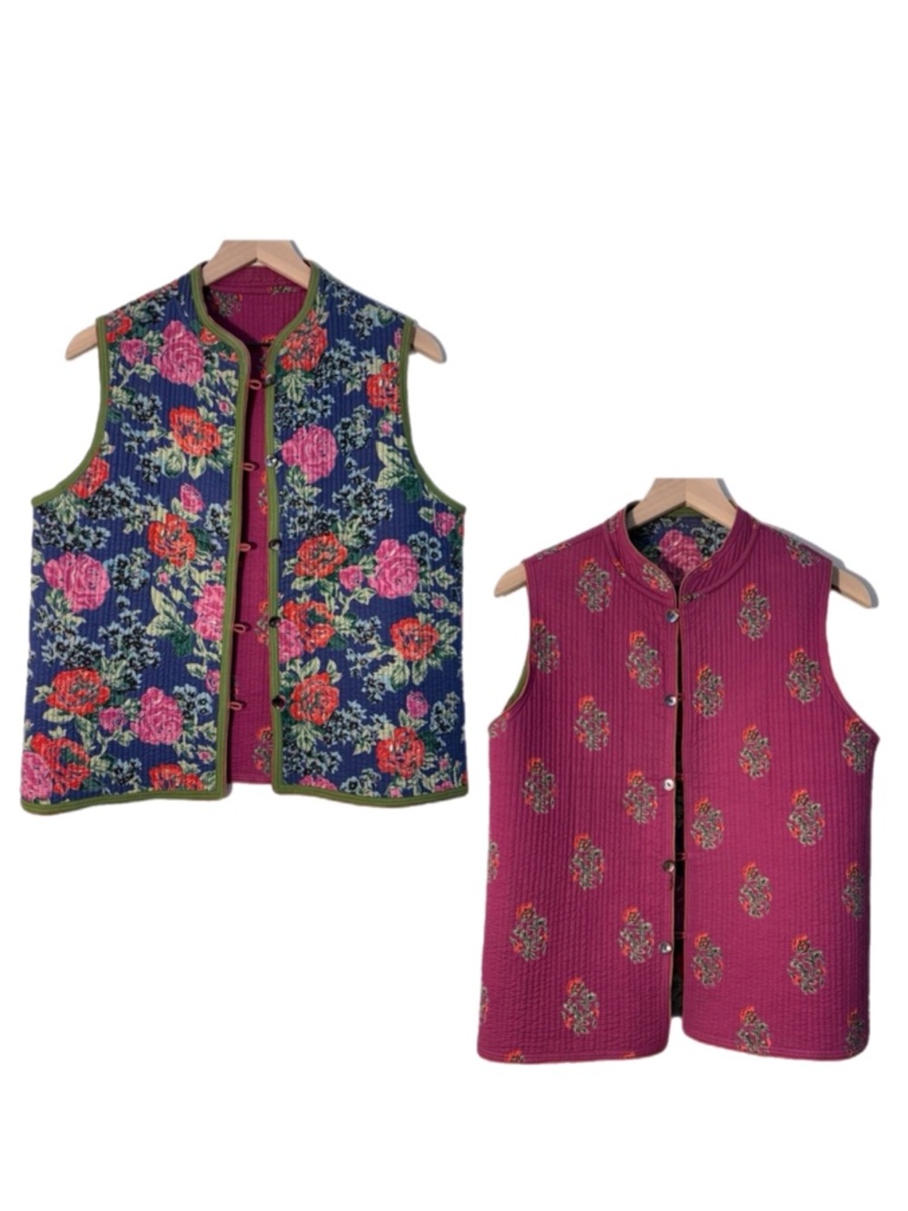 VTG Orvis Cotton Reversible Floral Quilted Vest - Pink Navy Green M Cottagecore